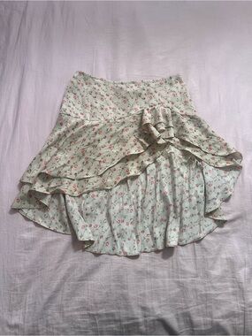 Kimchi Blue Floral Asymmetrical Ruffle Skirt  with Pink Roses